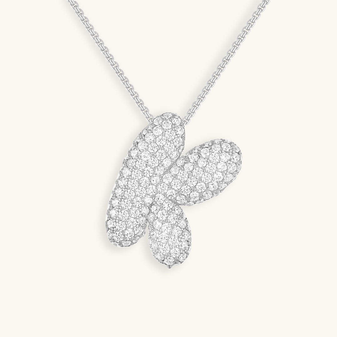 Bubble Initial Necklace in 14K Gold Plated or Stainless Steel | Pave Stone Letter Pendant | Hypoallergenic Jewelry for Daily Wear