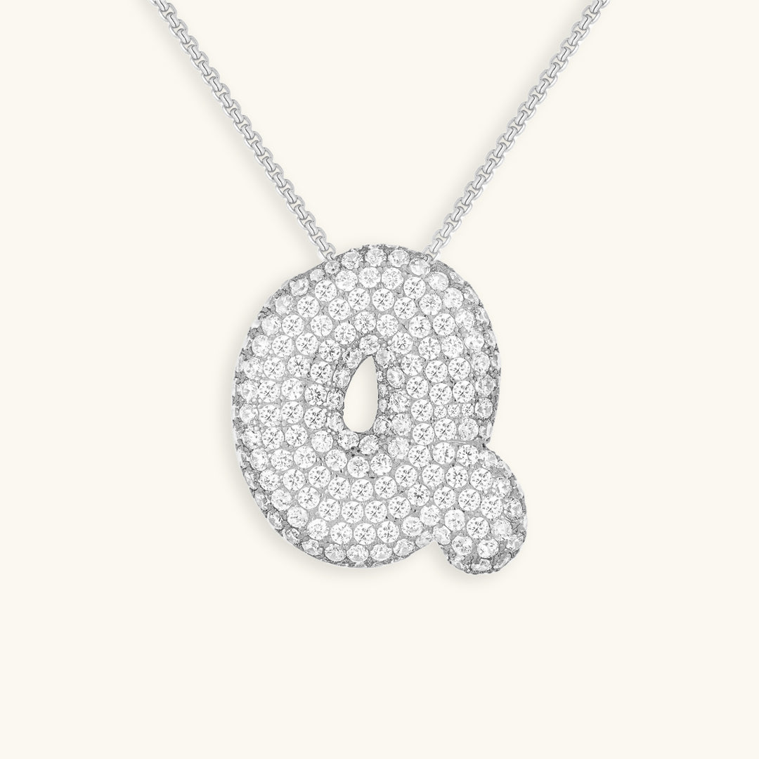 Bubble Initial Necklace in 14K Gold Plated or Stainless Steel | Pave Stone Letter Pendant | Hypoallergenic Jewelry for Daily Wear
