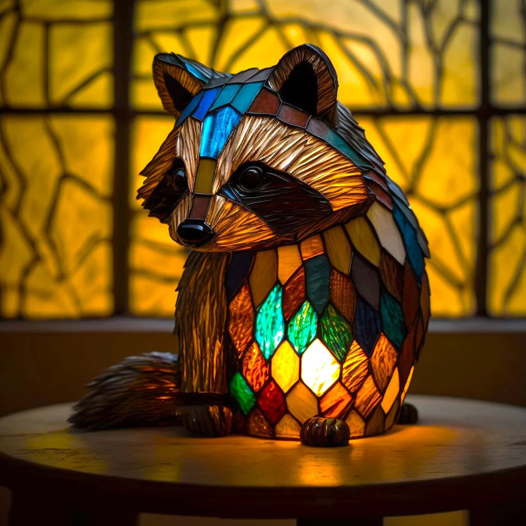 Table Lamp with Artistic Animal Base and Stained Glass Shade – Decorative Table Lighting