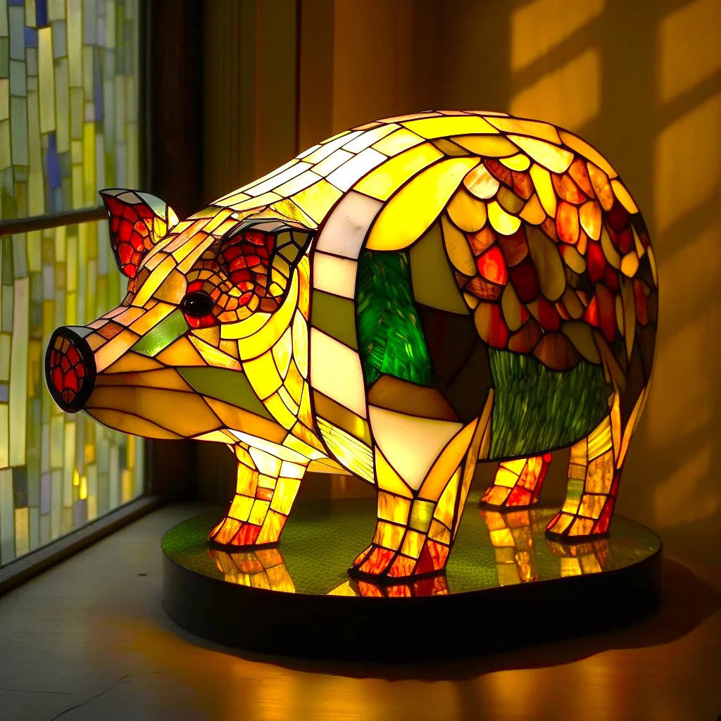 Table Lamp with Artistic Animal Base and Stained Glass Shade – Decorative Table Lighting