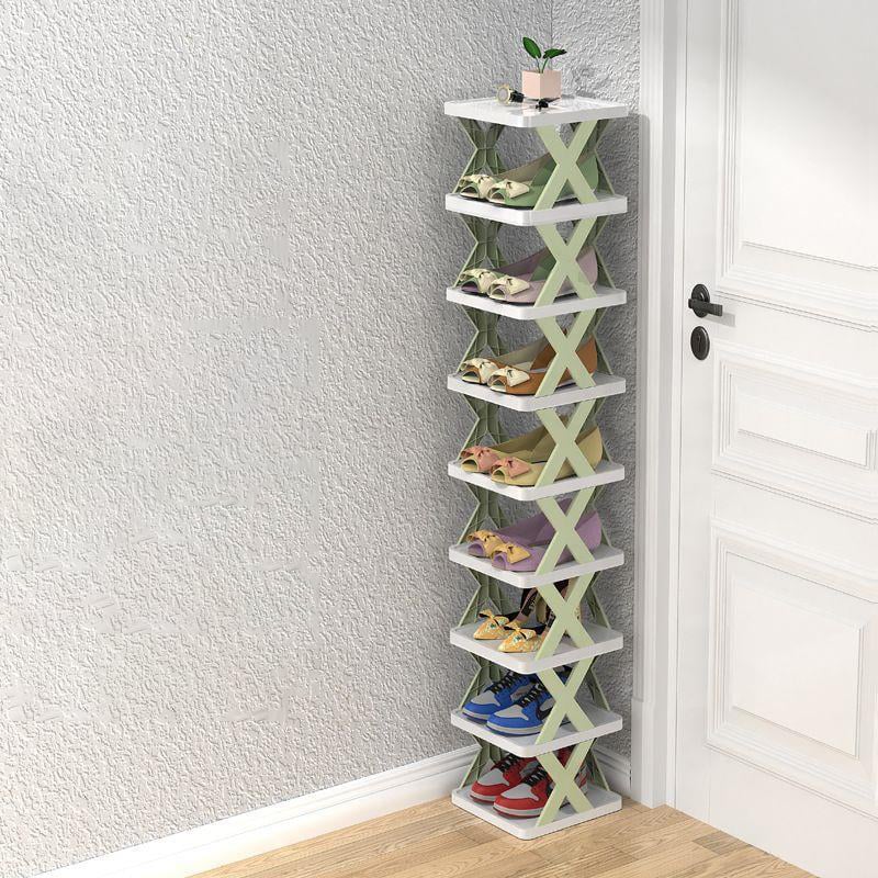 Shoe Rack with Three to Eight Vertical Tiers for Narrow Halls | Side Guards and a Top Shelf | Waterproof PP in Orange, Blue or Green