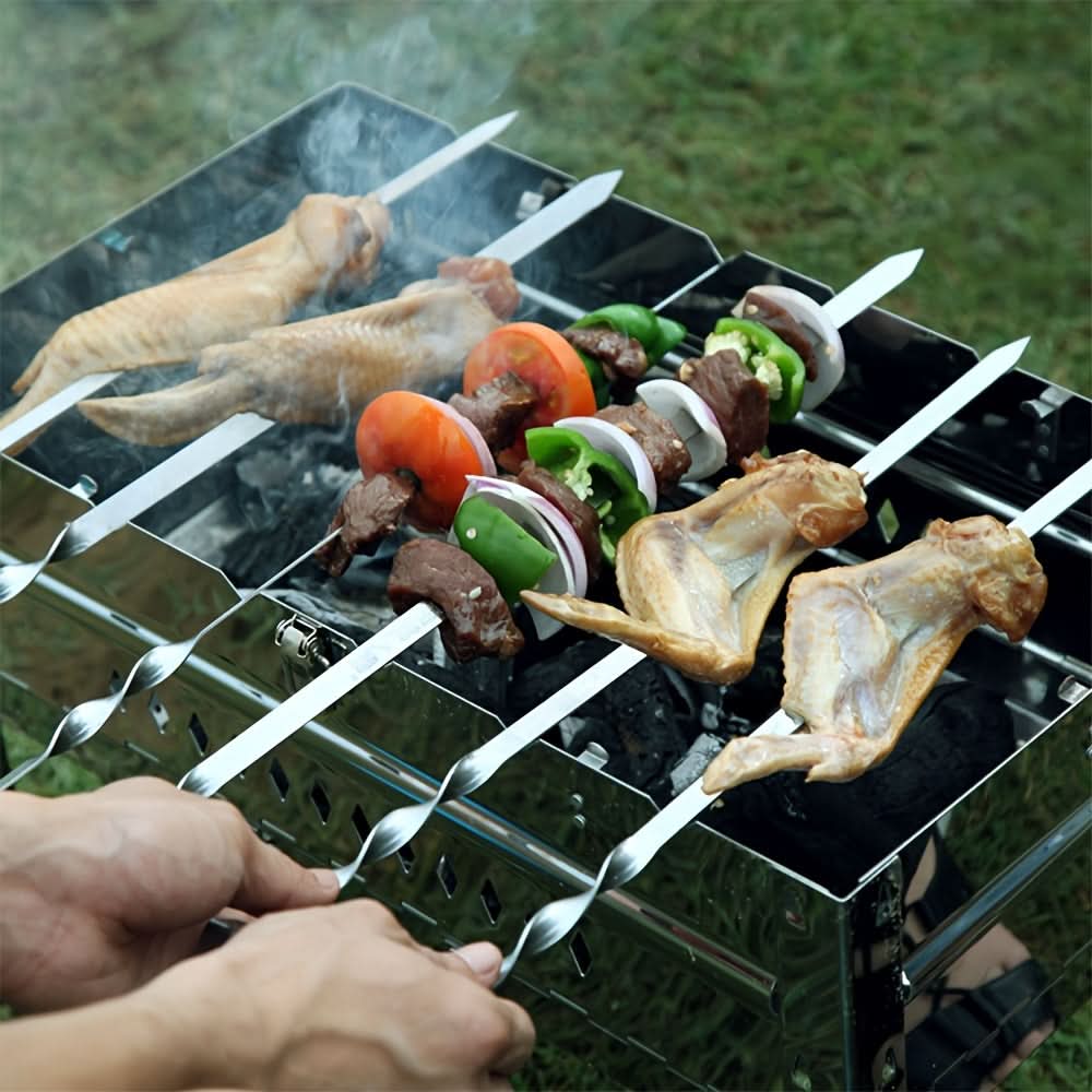Long Handle BBQ Skewers Set of 6, 23.6 In | Durable Reusable Design | Heat-Safe Grilling Tool for Meat, Veggies & Kebabs