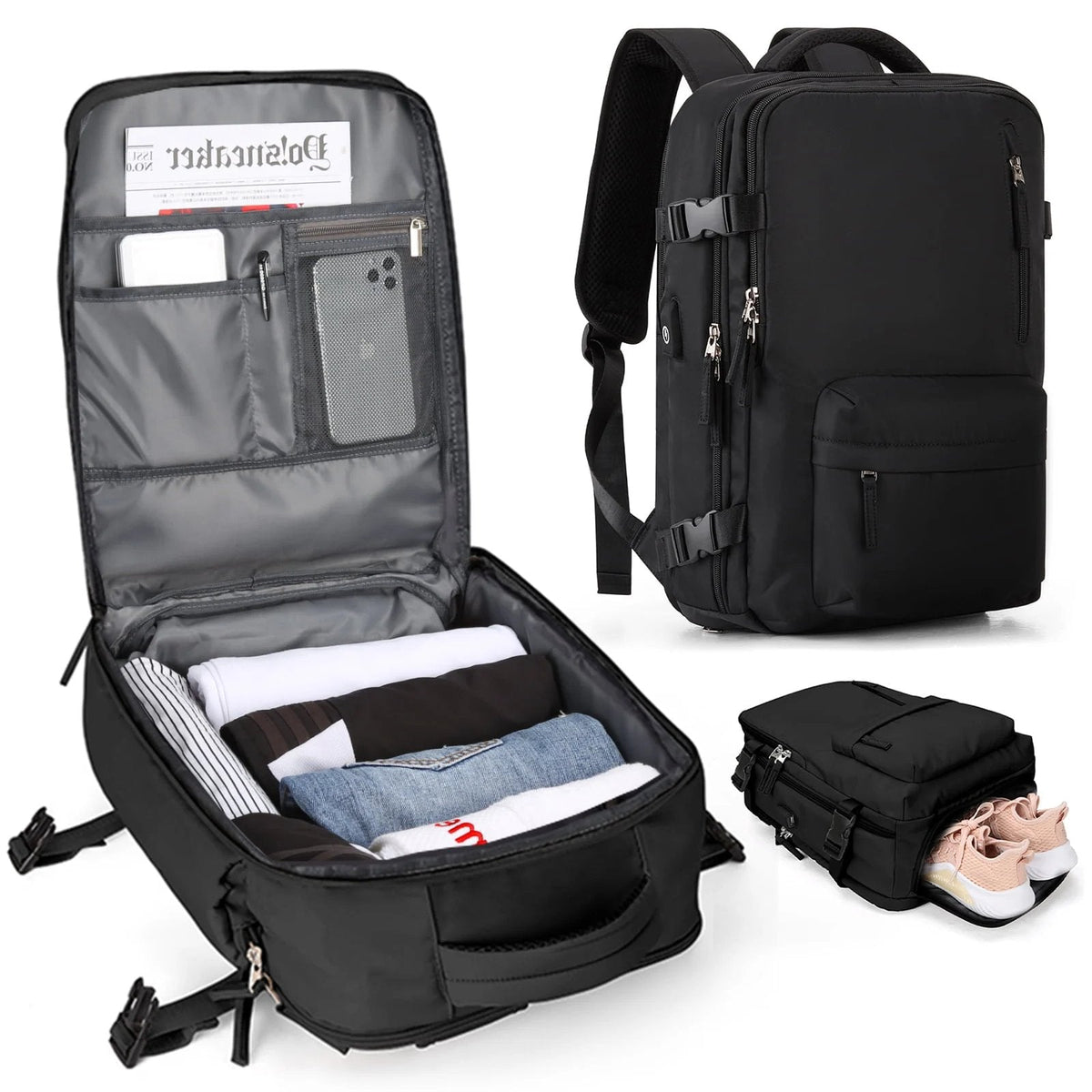35L Travel Backpack for Women | Water Repellent Nylon with Shoe Pocket and Laptop Sleeve | Carry On Size