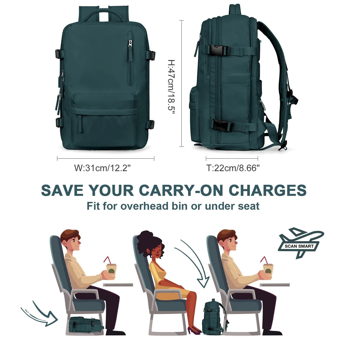 35L Travel Backpack for Women | Water Repellent Nylon with Shoe Pocket and Laptop Sleeve | Carry On Size