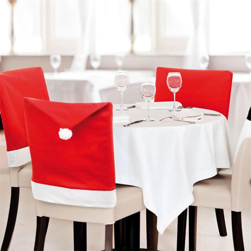 Christmas Chair Covers with Santa Hat Design | Soft Non-Toxic Fabric for Dining and Kitchen | Festive Table Decorations