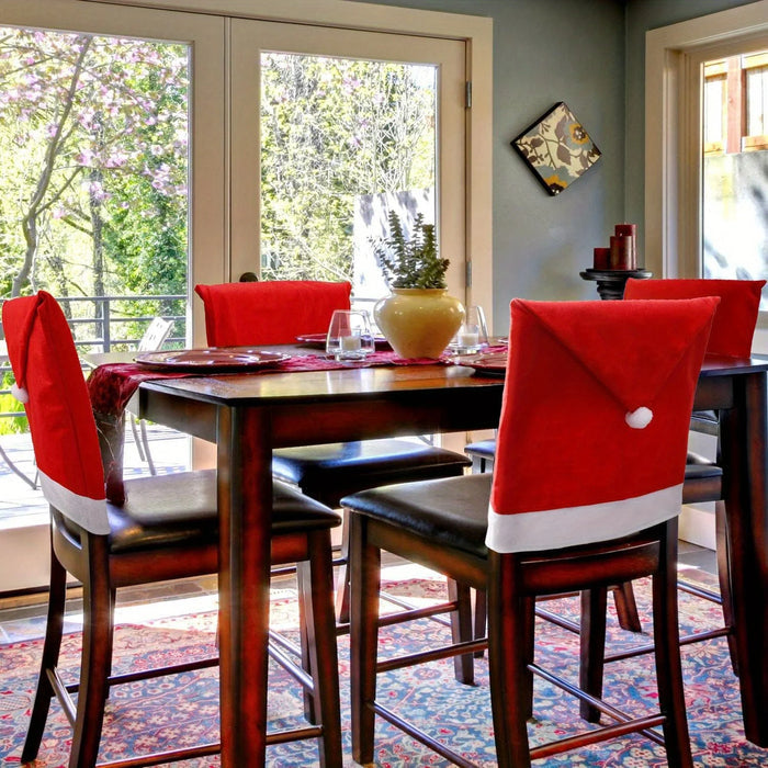 Christmas Chair Covers with Santa Hat Design | Soft Non-Toxic Fabric for Dining and Kitchen | Festive Table Decorations