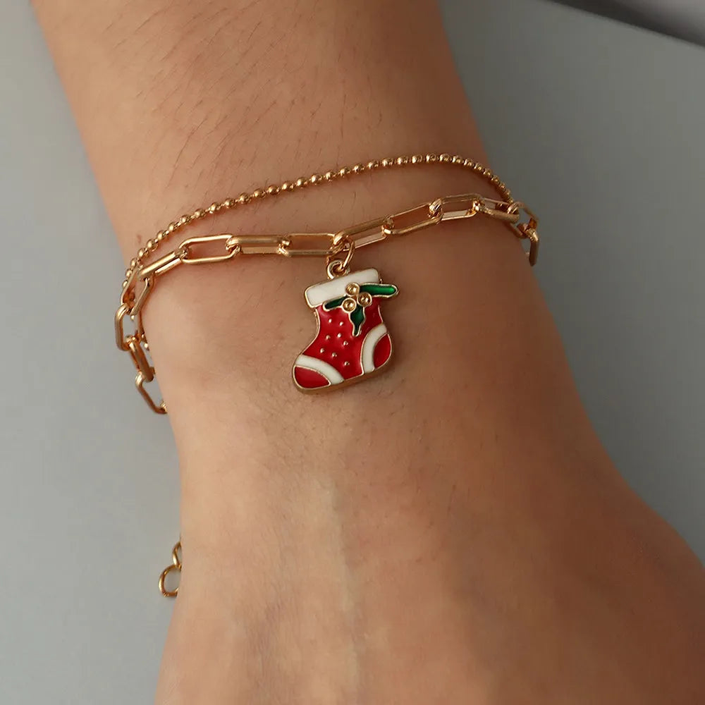 Christmas Charm Bracelet with Snowman, Wreath or Reindeer | Gold-Plated Enamel Festive Jewelry | Adjustable Fit