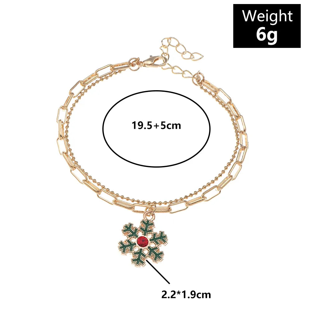 Christmas Charm Bracelet with Snowman, Wreath or Reindeer | Gold-Plated Enamel Festive Jewelry | Adjustable Fit