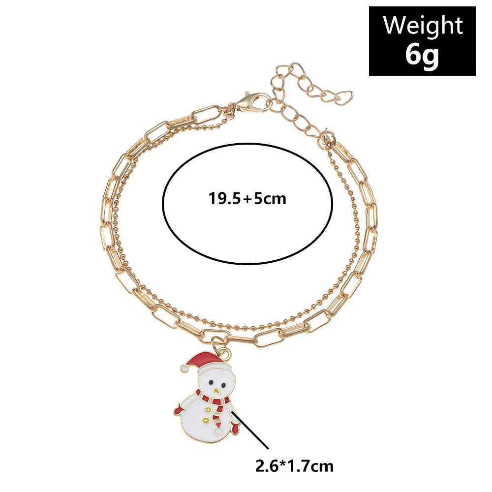 Christmas Charm Bracelet with Snowman, Wreath or Reindeer | Gold-Plated Enamel Festive Jewelry | Adjustable Fit