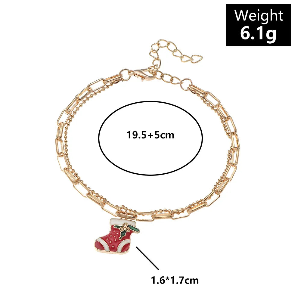 Christmas Charm Bracelet with Snowman, Wreath or Reindeer | Gold-Plated Enamel Festive Jewelry | Adjustable Fit