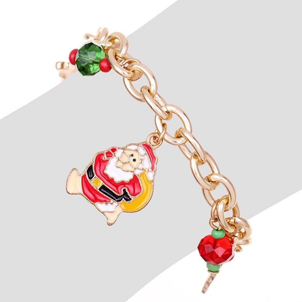 Christmas Charm Bracelet with a Gold-Plated Chain and Rhinestones | Adjustable Length for Most Wrists | Festive Jewelry