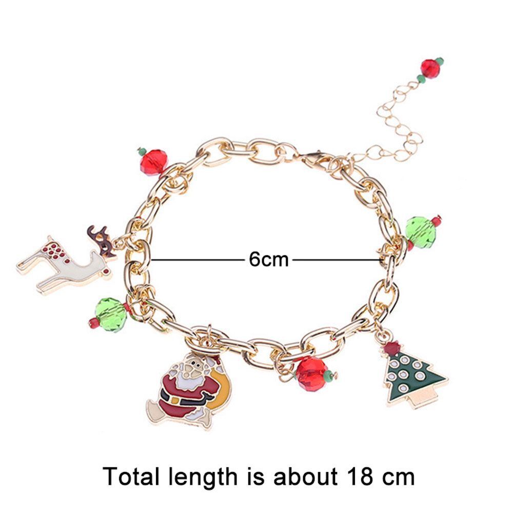 Christmas Charm Bracelet with a Gold-Plated Chain and Rhinestones | Adjustable Length for Most Wrists | Festive Jewelry