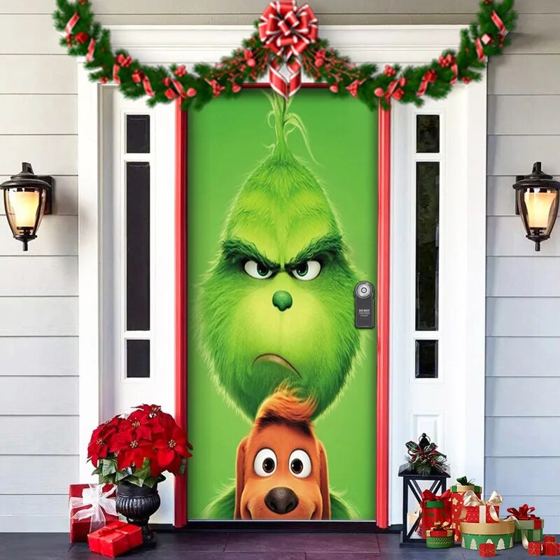 Christmas Door Cover in Washable Fabric | Festive Front Entrance Decorations for Indoor and Outdoor Use | Six Designs