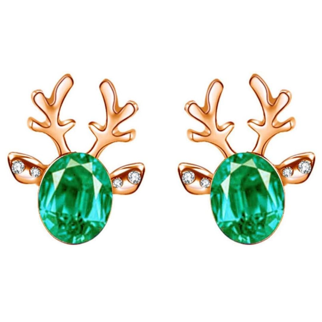 Christmas Earrings with Reindeer Antlers and a Colored Stone | Lightweight 1.5 cm Studs with Post Backs | 9 Colors
