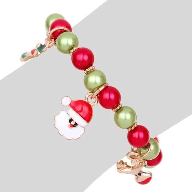 Santa Bead Bracelet, Handcrafted | Christmas Holiday Jewelry for Women | Festive Xmas Accessory and Gift Idea for Her