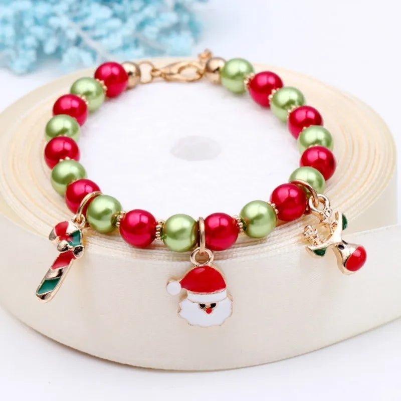 Santa Bead Bracelet, Handcrafted | Christmas Holiday Jewelry for Women | Festive Xmas Accessory and Gift Idea for Her