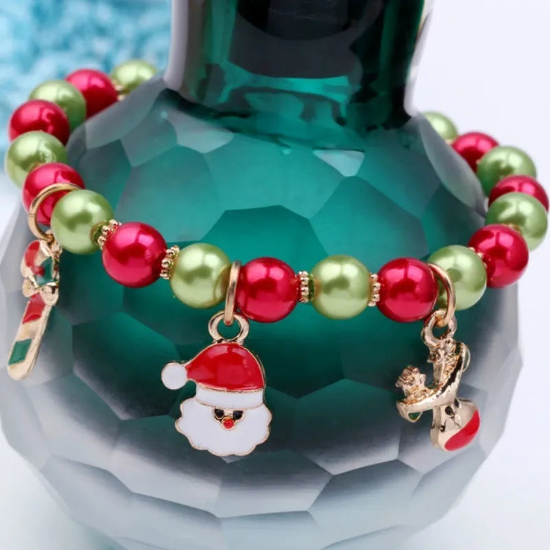 Santa Bead Bracelet, Handcrafted | Christmas Holiday Jewelry for Women | Festive Xmas Accessory and Gift Idea for Her