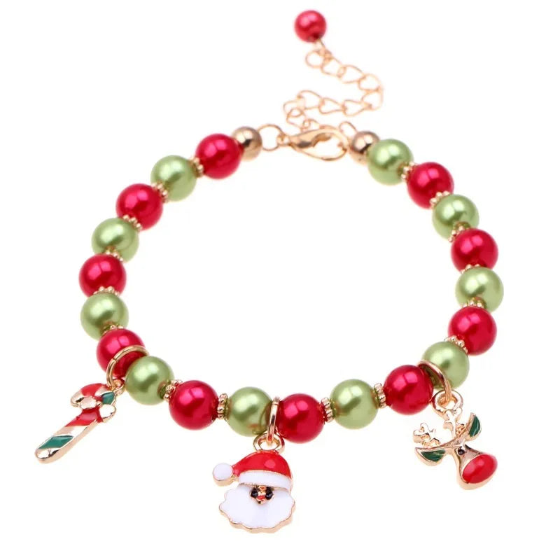 Santa Bead Bracelet, Handcrafted | Christmas Holiday Jewelry for Women | Festive Xmas Accessory and Gift Idea for Her