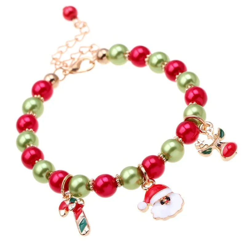 Santa Bead Bracelet, Handcrafted | Christmas Holiday Jewelry for Women | Festive Xmas Accessory and Gift Idea for Her