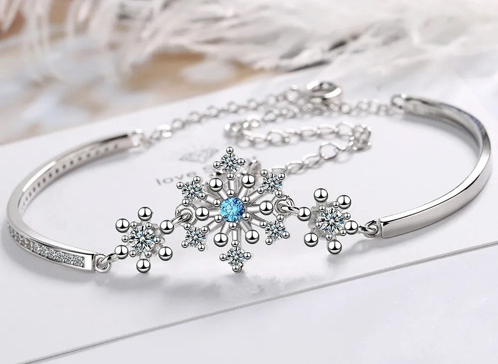 Christmas Snowflake Bracelet with Cubic Zirconia | Sparkling Festive Jewelry for Holiday Parties | Adjustable Clasp