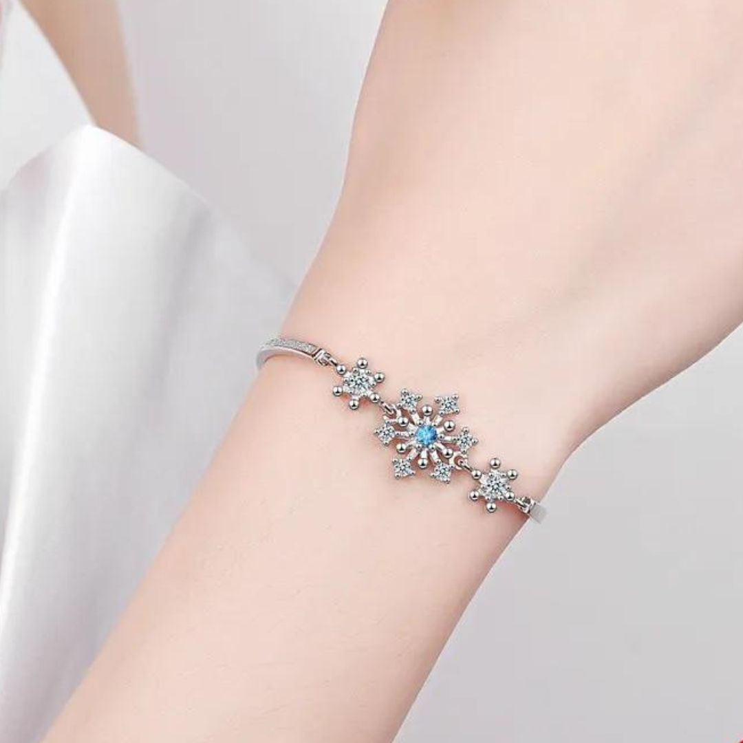 Christmas Snowflake Bracelet with Cubic Zirconia | Sparkling Festive Jewelry for Holiday Parties | Adjustable Clasp