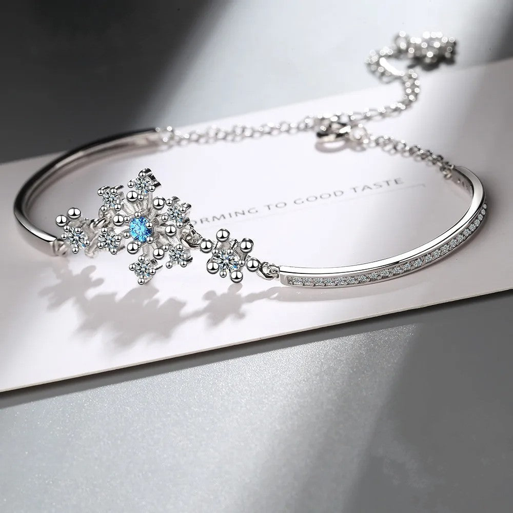 Christmas Snowflake Bracelet with Cubic Zirconia | Sparkling Festive Jewelry for Holiday Parties | Adjustable Clasp