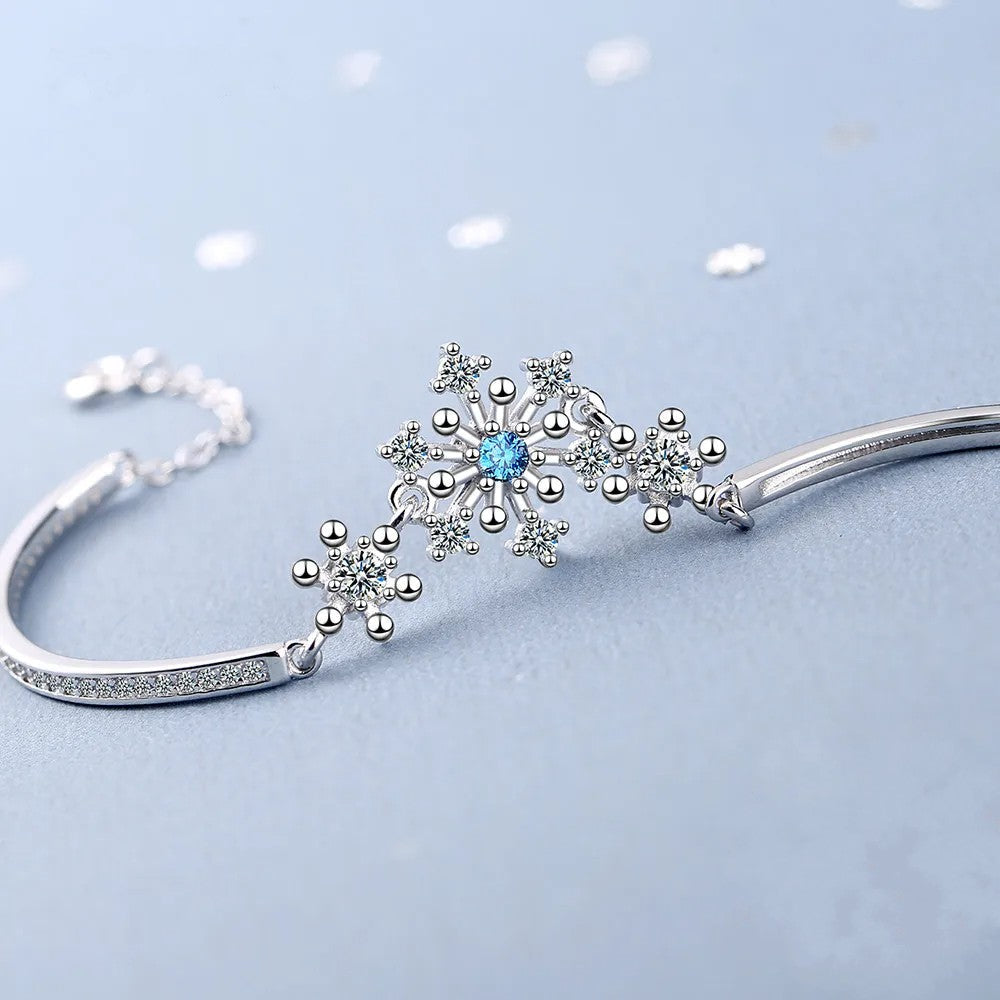 Christmas Snowflake Bracelet with Cubic Zirconia | Sparkling Festive Jewelry for Holiday Parties | Adjustable Clasp