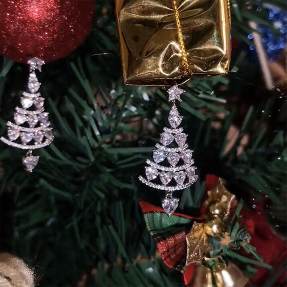 Christmas Tree Dangle Earrings in Clear or Colourful Finish | Festive Stainless Steel Jewelry | 5 cm Hook Drops