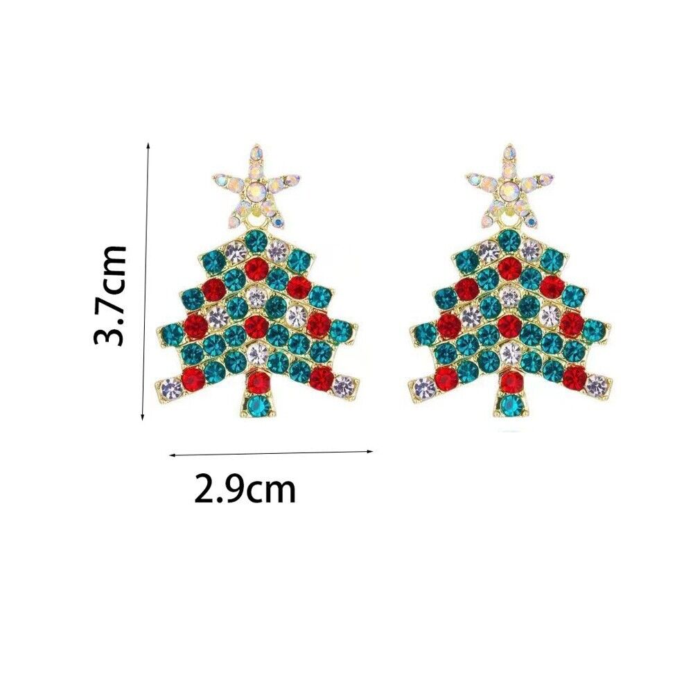 Christmas Tree Dangle Earrings in Clear or Colourful Finish | Festive Stainless Steel Jewelry | 5 cm Hook Drops