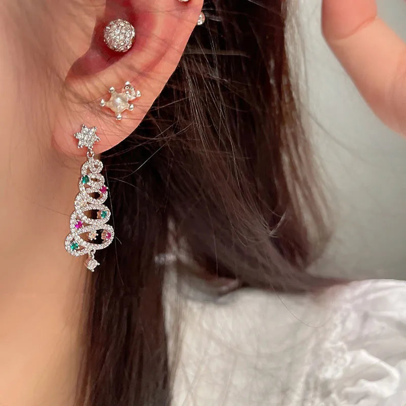 Christmas Tree Tassel Earrings for Women | Festive Jewelry in Stainless Steel and Fabric | 5 cm Hook Drop Design
