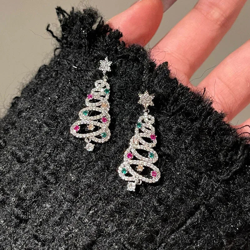 Christmas Tree Tassel Earrings for Women | Festive Jewelry in Stainless Steel and Fabric | 5 cm Hook Drop Design