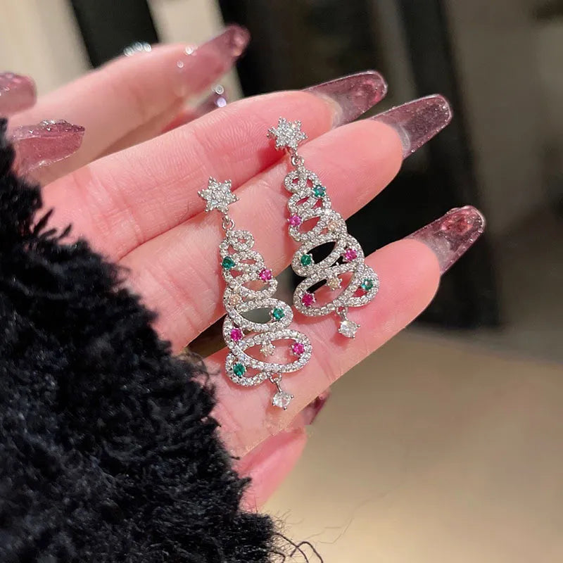 Christmas Tree Tassel Earrings for Women | Festive Jewelry in Stainless Steel and Fabric | 5 cm Hook Drop Design