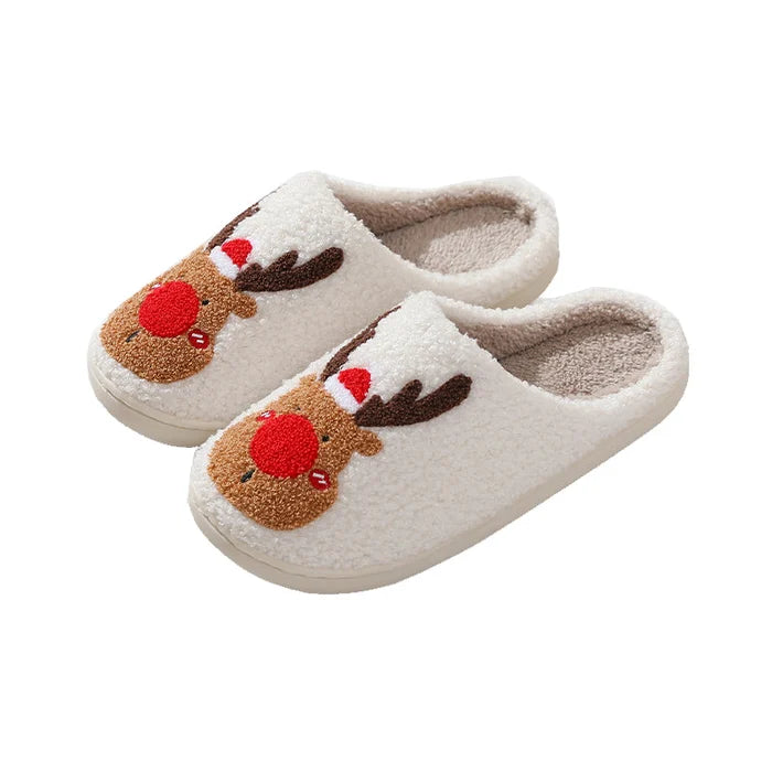 Reindeer Slippers in Soft Plush | Cosy Christmas House Shoes in Red or Green | Festive Holiday Gift for Warm Feet