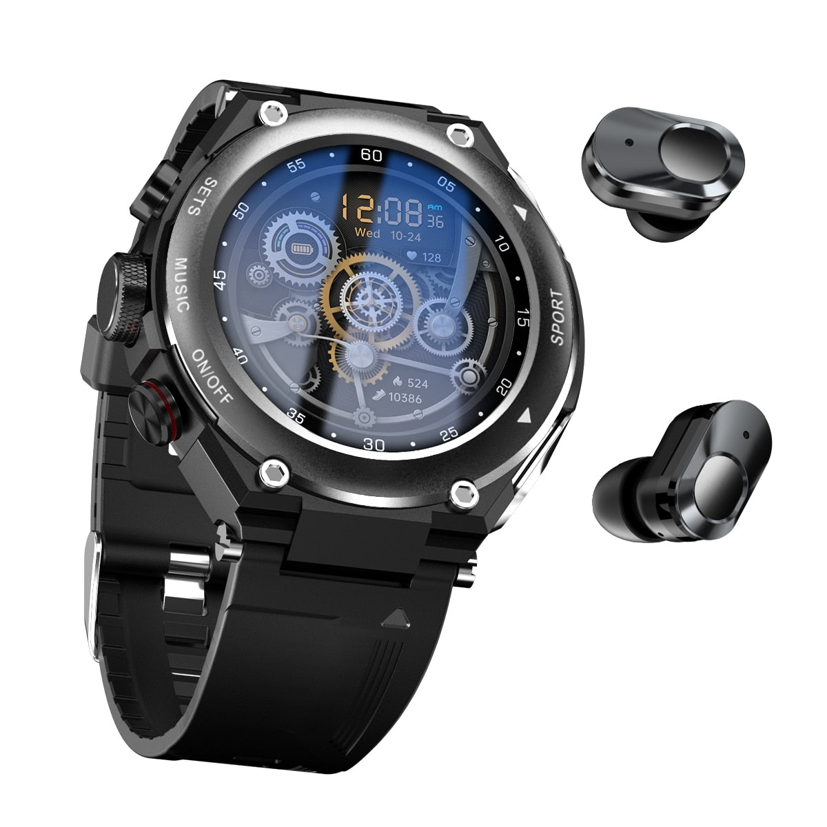 Smart Watch with Wireless Earbuds Docked in the Strap | Bluetooth Calling and Room for 100 Songs | 2 Colors