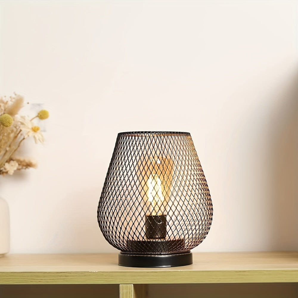 Metal Cage Table Lanterns, Set of 2 | Warm Night Light Glow for the Living Room or Terrace | Matte Black