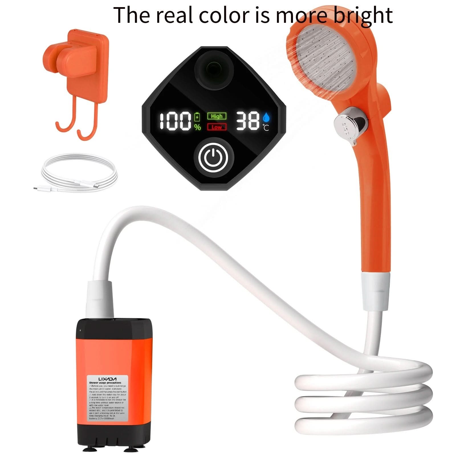 Portable Camping Shower Pump | Rechargeable 6000mAh, Pressure-Boost Head | Digital Display for Outdoor Showers