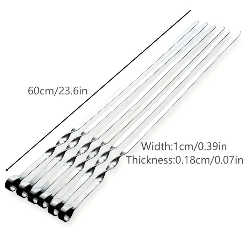 Long Handle BBQ Skewers Set of 6, 23.6 In | Durable Reusable Design | Heat-Safe Grilling Tool for Meat, Veggies & Kebabs
