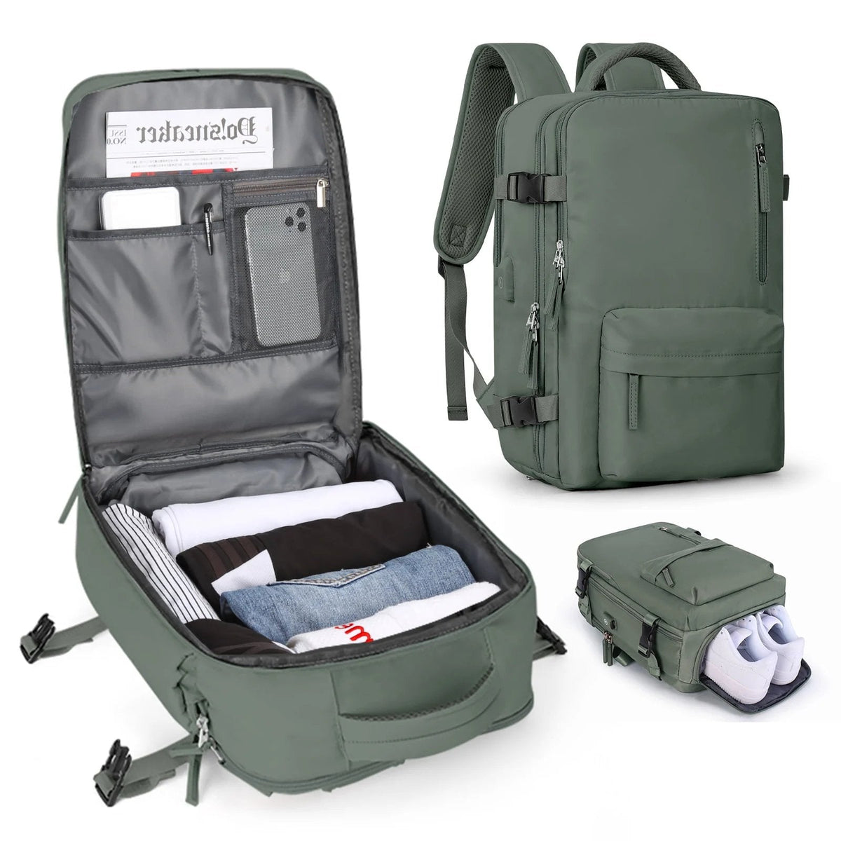 35L Travel Backpack for Women | Water Repellent Nylon with Shoe Pocket and Laptop Sleeve | Carry On Size