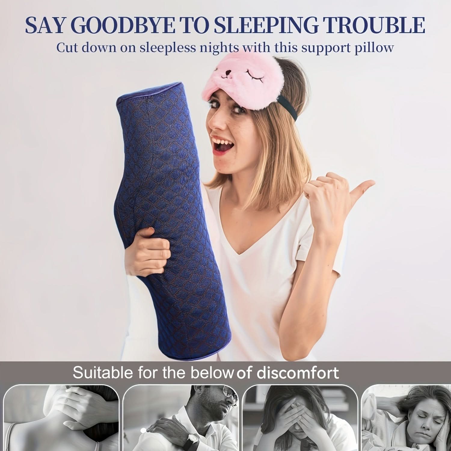 Medium-Firm Memory Foam Cervical Neck Pillow | Dark Blue or Dark Gray | Ergonomic Support for Side & Back Sleepers