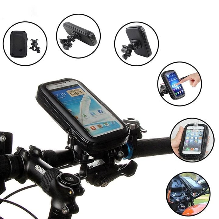 Waterproof Bike Phone Mount with Touch Through Case | Fits 4.5 to 6.8 Inch Screens on 22 to 28.5 mm Bars | Power Bank Option