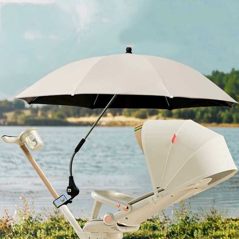 Bendable Arm Sunshade Umbrella for Strollers & Trolleys | UV-Resistant Fabric | Adjustable Clamp Mount for Outdoor Walks
