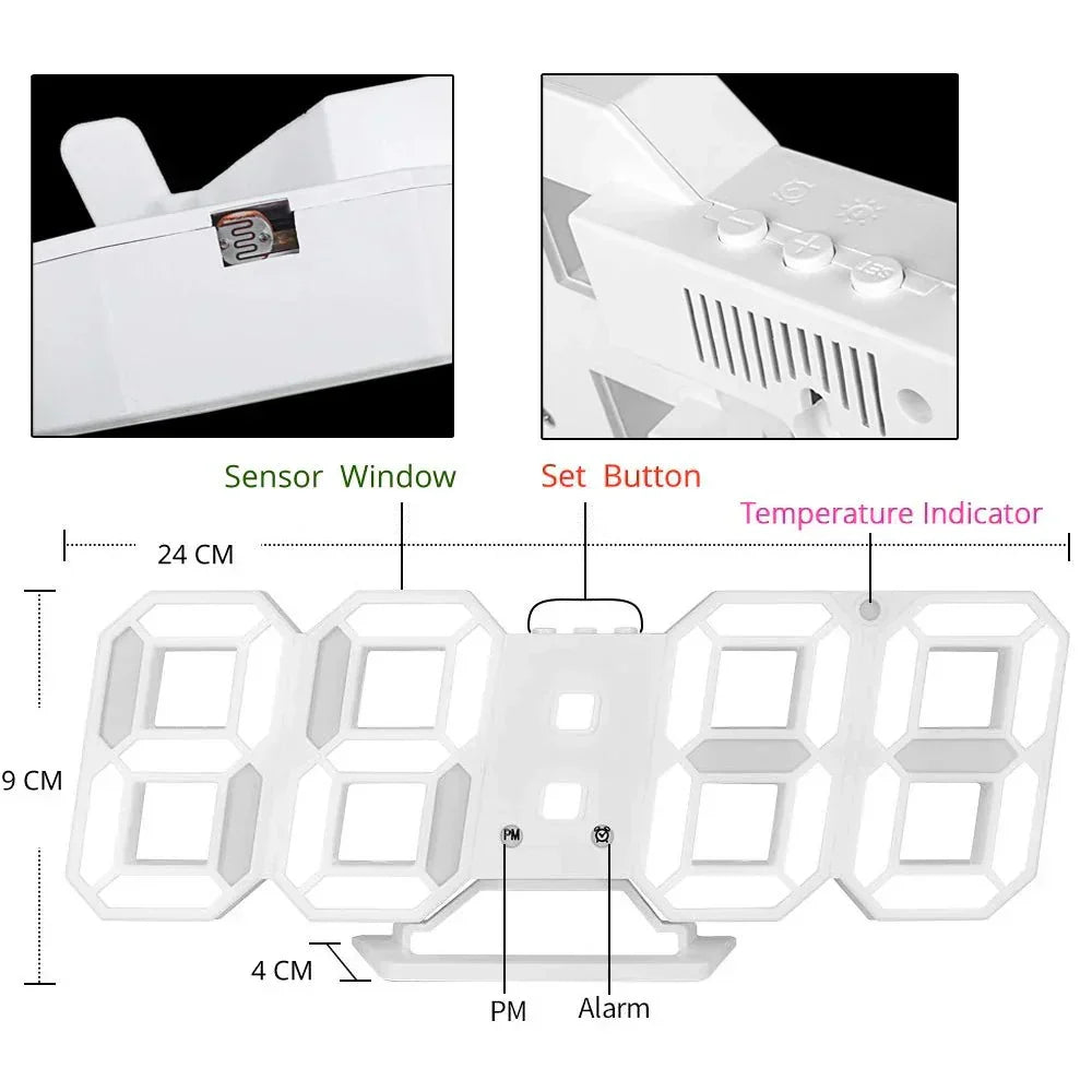 3D LED Digital Clock for the Wall | Dimmable Display Readable from Across the Room | Seven Color Choices