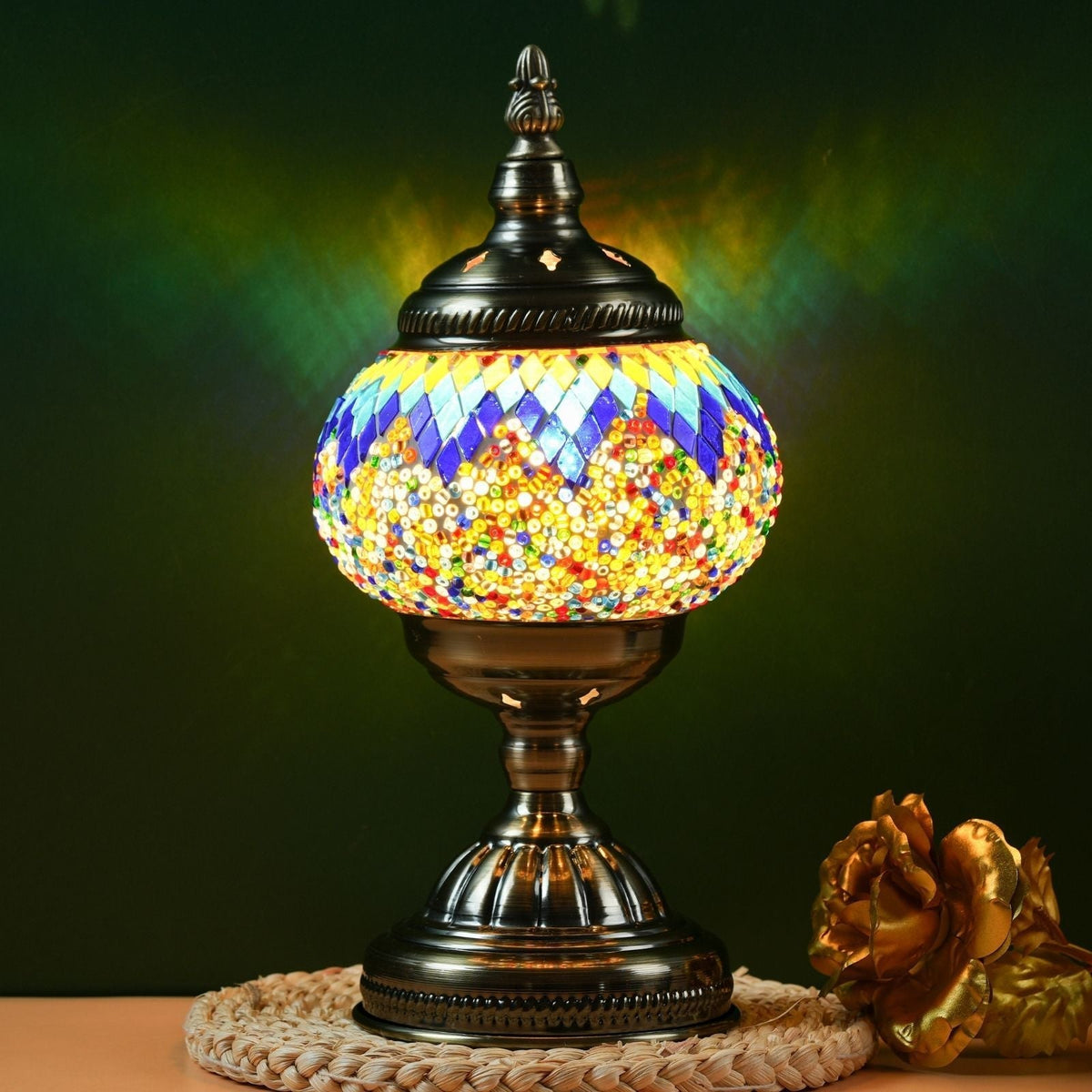 Rainbow mosaic stained glass pumpkin lamp
