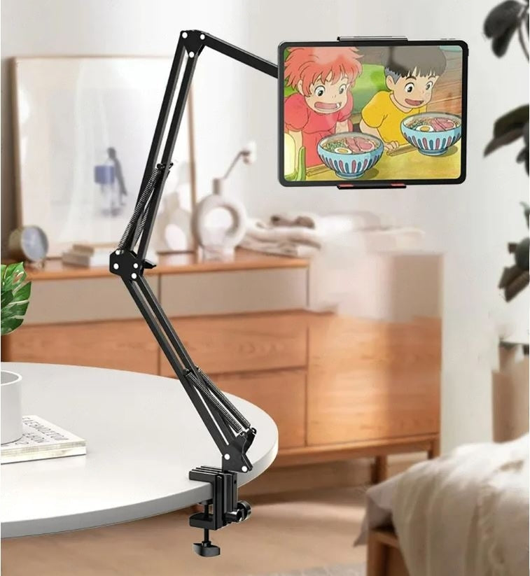 Adjustable Tablet Stand with Table Clamp and Swivel Arm | 360 Degree Rotating Holder for Bed, Desk or Kitchen