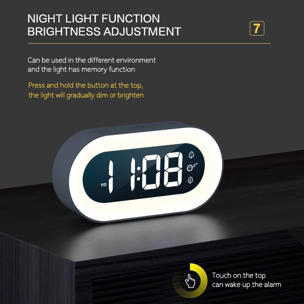 Digital Alarm Clock with Dimmable Nightlight and Nature Sounds | USB-C Rechargeable LED Display | 2 Colors
