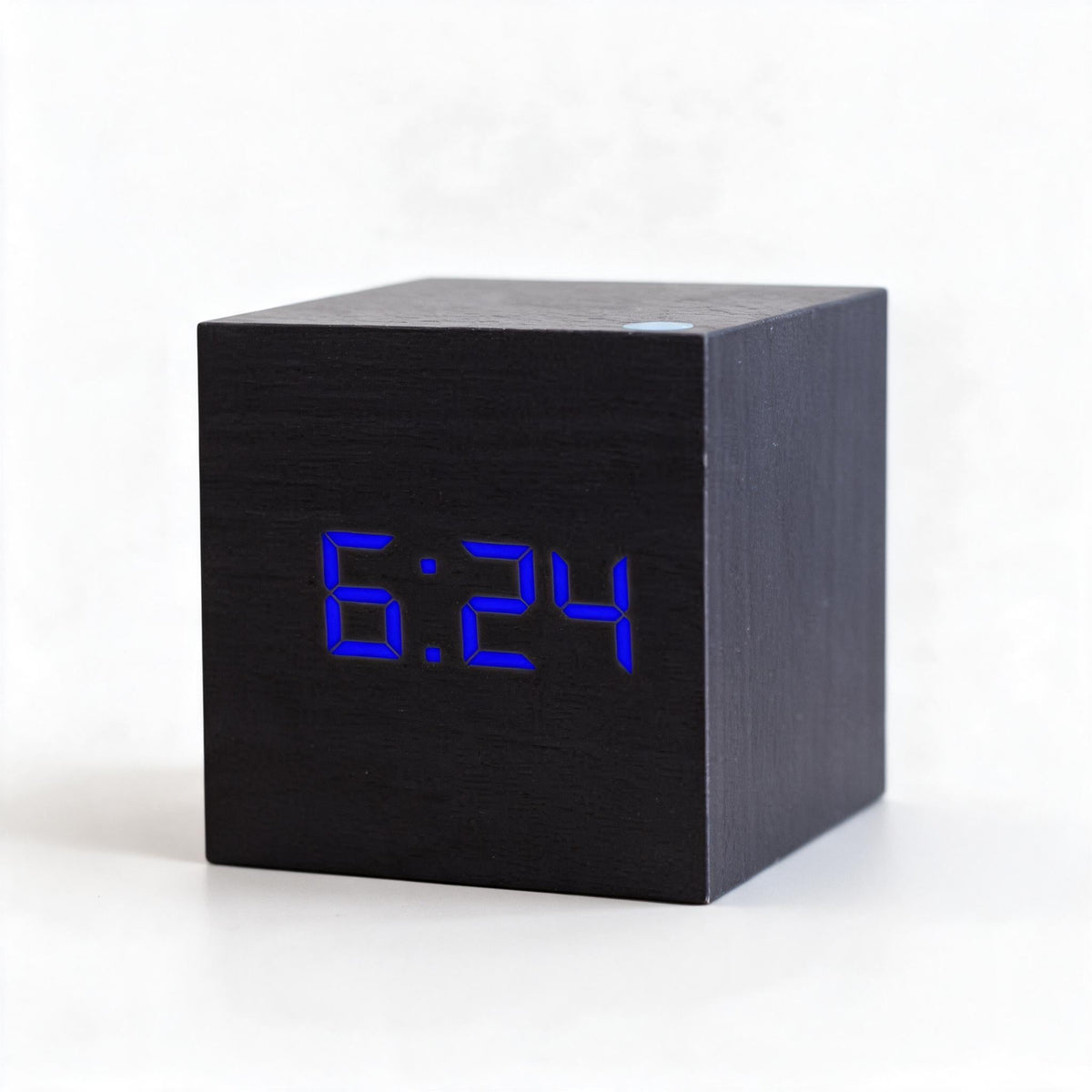 Wooden Cube Alarm Clock with Voice Control | Bright LED Digits and Energy Saving Display for Desk or Nightstand