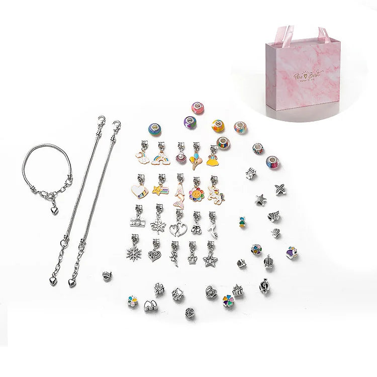 DIY Christmas Bracelet Making Set with Star and Animal Charms | Beads, Elastic Cord and Tools | Festive Jewelry Kit