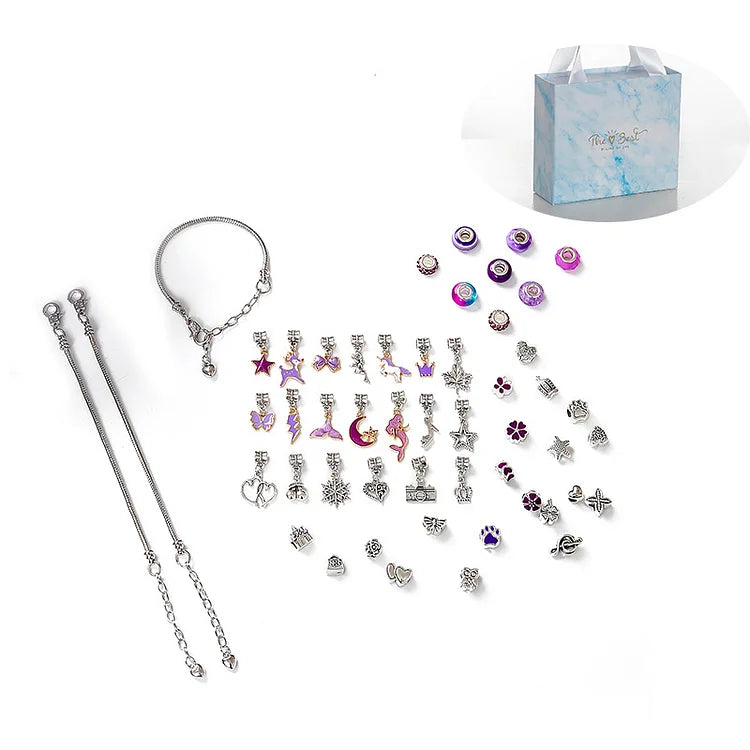 DIY Christmas Bracelet Making Set with Star and Animal Charms | Beads, Elastic Cord and Tools | Festive Jewelry Kit