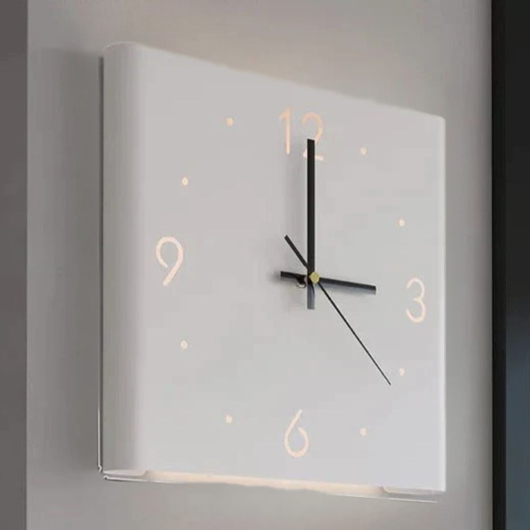 Square Iron Wall Clock with Illuminated Cut-Out Numerals | Silent Movement on Battery Power | 3 Colors