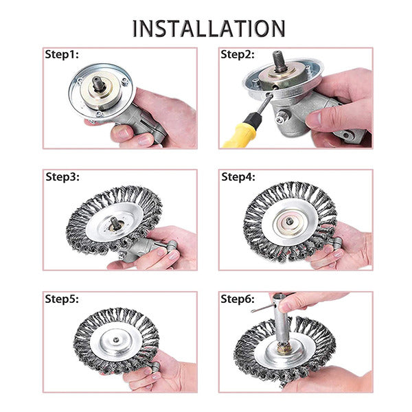 Carbon Steel Weed Brush Head for String Trimmer | 36 Braided Wire Knots That Cut Through Tough Grass | Garden Tool